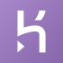 A white lowercase "k" on a purple square background, with a small triangular cutout on the left side of the letter.