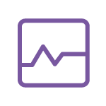 Purple icon of a data line graph inside a square, with two intersecting lines and a horizontal baseline.