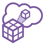 Illustration of a cloud and two purple cubes, one inside the cloud and a larger one below, connected by a dotted line.