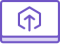 A purple and white icon of a laptop with an upward arrow and a hexagonal shape on the screen, indicating an upload or update.
