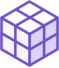 A white and purple cube, resembling a stylized, simplified Rubik's Cube, with a grid pattern design.