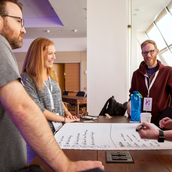 A team building exercise at a Heroku gathering.