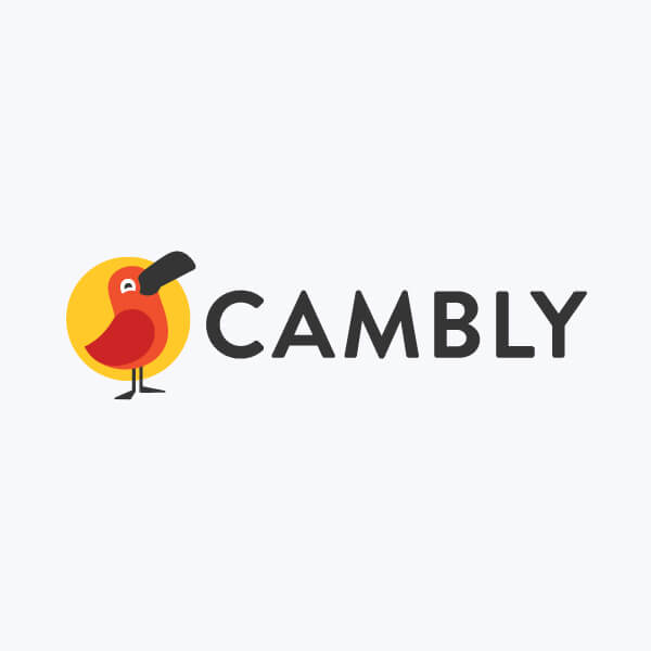 Cambly logo featuring a stylized red bird with a large black beak next to the word "CAMBLY" in bold, black letters.