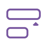 An icon depicting two chat bubbles: one horizontal with rounded edges above another with an upward arrow, both in purple. The background is transparent.