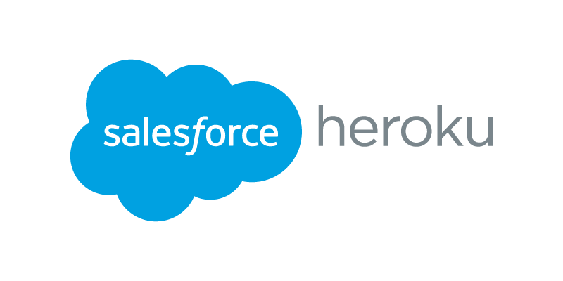 Salesforce Heroku logo featuring a blue cloud with the Salesforce name and the word Heroku in gray text.