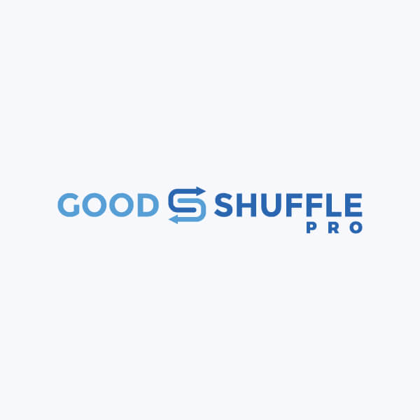 Blue logo on white background with text "Good Shuffle Pro" featuring a stylized "S" with arrows.