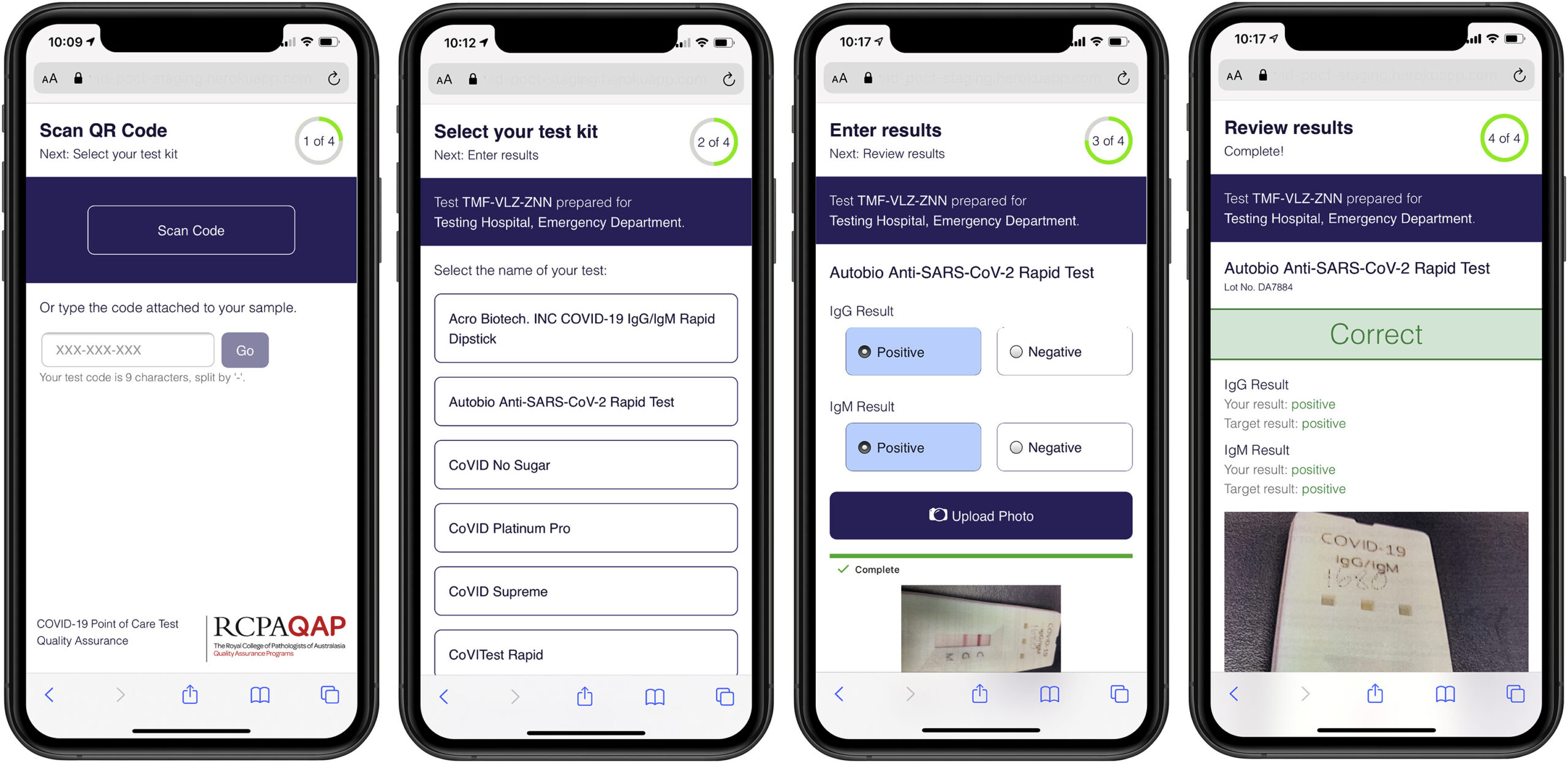 Kilterset RCPAQAP Covid Testing App