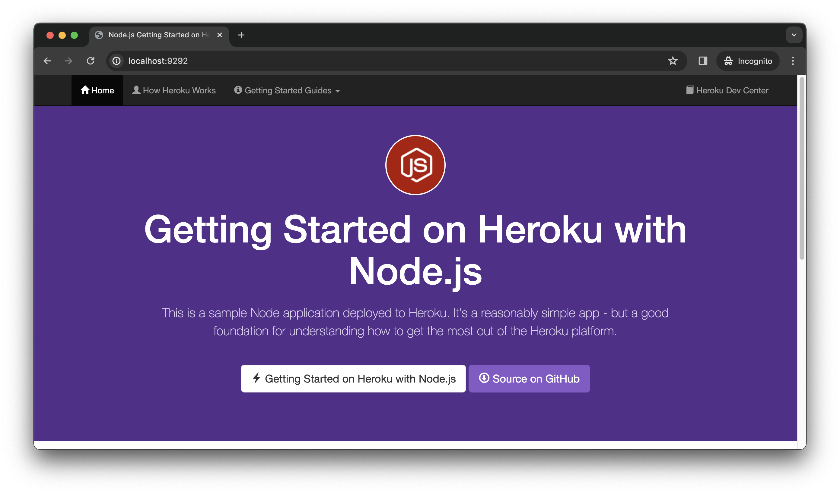 Screenshot of "Getting Started on Heroku with Node.js"
