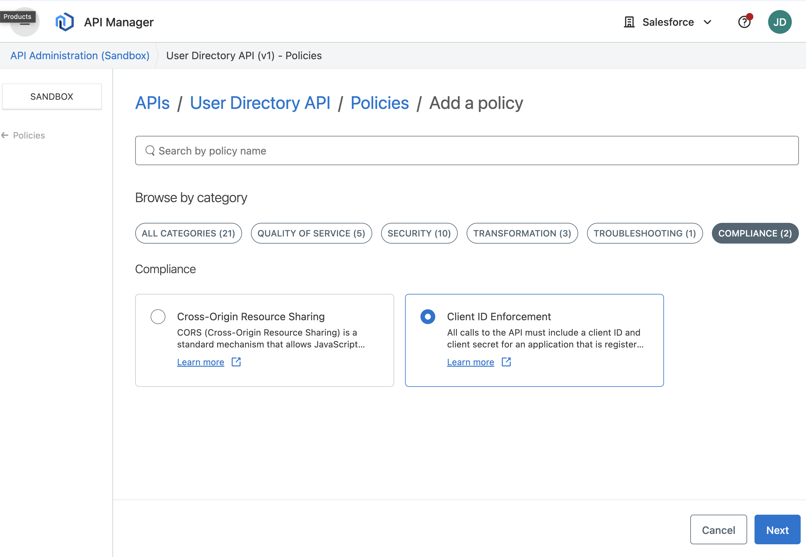Salesforce API Manager 