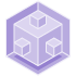 A purple 3D cube with small cubes on each face inside a hexagonal frame.