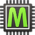 A square icon with a gray background and a bold, uppercase lime green "M" in the center.