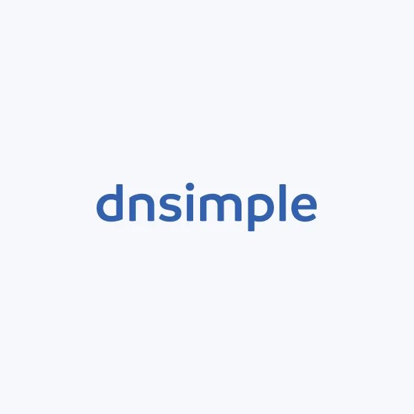 The image shows the word "dnsimple" in blue lowercase letters on a light gray background.