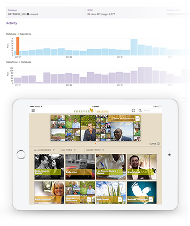 Tablet displaying an online store interface with graphs above showing data activity.