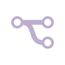 A purple abstract icon with two connected nodes on top and one below, resembling a forked path or circuit.