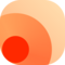 Abstract design featuring overlapping orange and red circles with gradient shading.