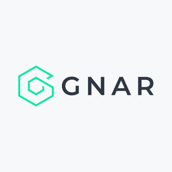 The image shows a logo with a stylized green "G" next to the word "GNAR" in black text.