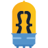 Illustration of a yellow pill capsule with two black brackets inside, resembling a robot face, and a blue base.