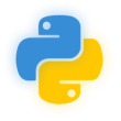 Two intertwined, abstract shapes in blue and yellow against a red background.