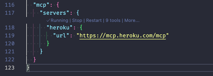 VSCode MCP configuration added to settings.json