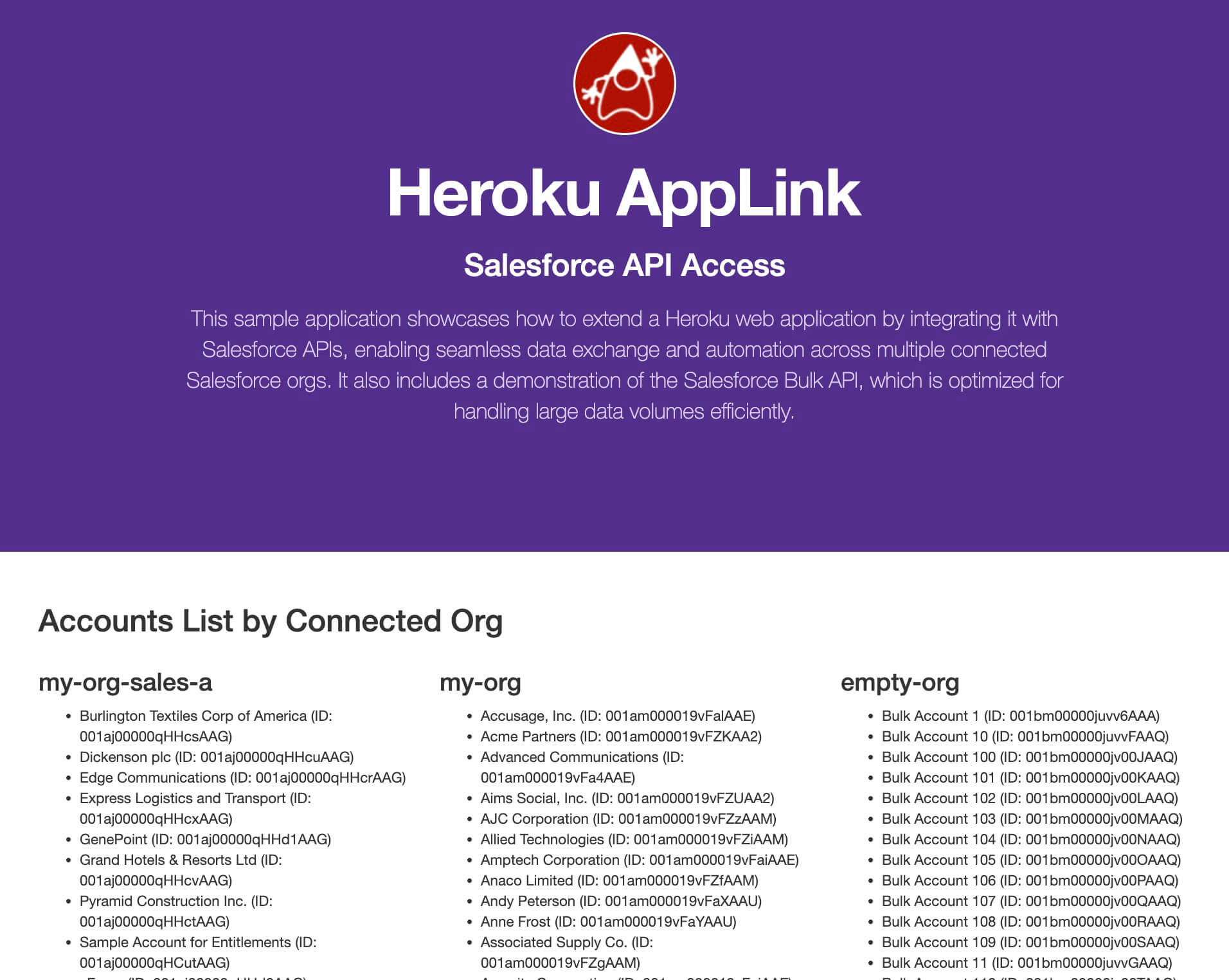 AppLink sample app run locally or deployed to Heroku.
